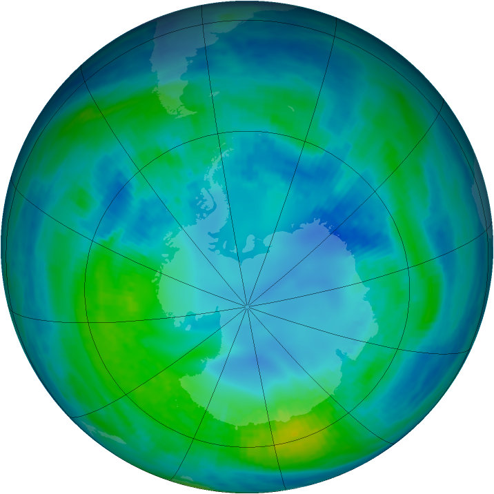 Antarctic ozone map for 25 April 1991